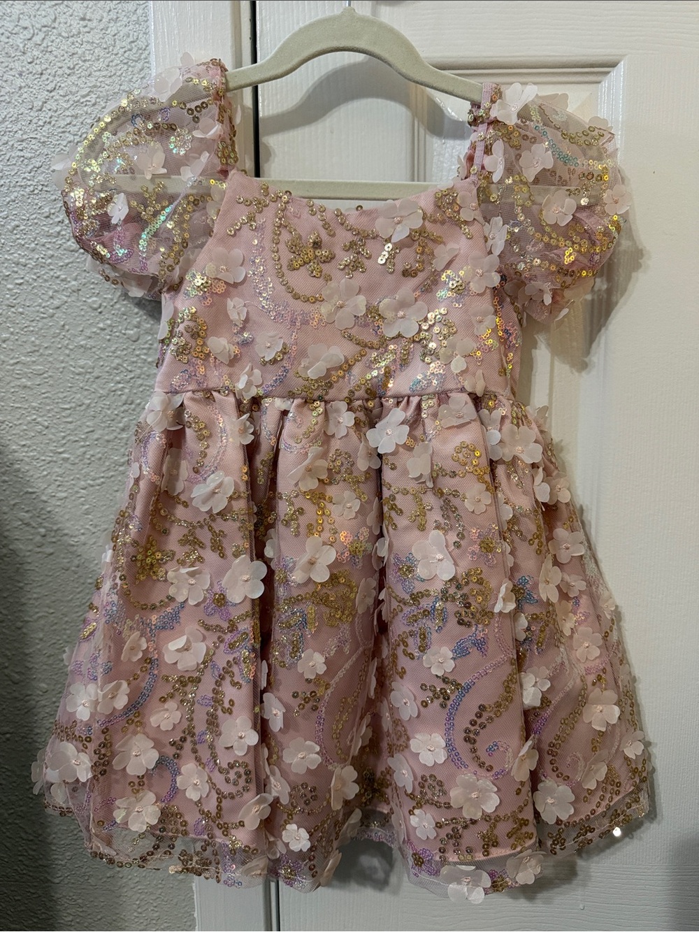 Rare Editions Pink Sequin Floral Party Dress 3T